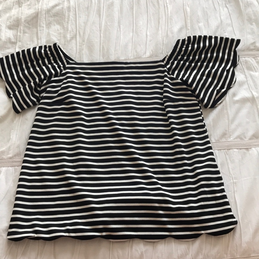Striped off the shoulder scalloped top